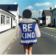 Load image into Gallery viewer, &quot;Be Kind&quot; Granny Square Sweater, Granny Square Cardigan, Crochet Jumper, Colourful Cardigan, Sweater Vest
