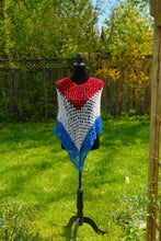 Load image into Gallery viewer, Red, White and Blue Diagonal Crochet Poncho
