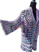 Load image into Gallery viewer, Granny Square Crochet Cardigan in Variegated Purple Grey Acrylic
