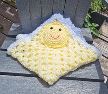 Load image into Gallery viewer, Crochet Sunshine Baby Blanket: Yellow &amp; white/blue Comfort Afghan with gift card

