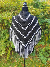 Load image into Gallery viewer, Campfire Triangle Shawl, Crochet Triangle cowl with fringe

