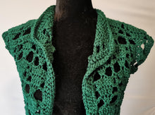Load image into Gallery viewer, Lacy Forest Green Crochet Vest, Handmade Acrylic Open Lace
