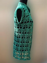 Load image into Gallery viewer, Lacy Forest Green Crochet Vest, Handmade Acrylic Open Lace

