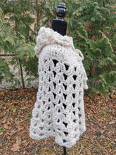 Load image into Gallery viewer, Crochet Hooded Cape: Cream Lace Cluster Poncho, Travel Accessory
