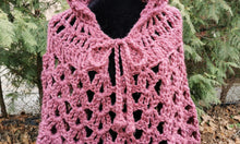 Load image into Gallery viewer, Dark Cherry Crochet Hooded Poncho Cape: Lightweight Travel Accessory
