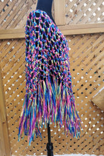 Load image into Gallery viewer, Crochet Rainbow Ribbon Poncho with Fringe

