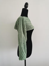 Load image into Gallery viewer, Crochet Mesh Sleeves, Light Sage Long Sleeve Top - S-XL, Handmade Crocheted Shoulder Shrug, Sage Green Bell Sleeve Crop Top
