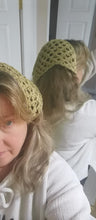 Load image into Gallery viewer, Crochet Bandana, Gold Metallic Head Scarf
