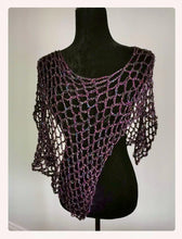 Load image into Gallery viewer, Purple Sequin Poncho, Crochet Mesh Cape, Vintage yarn
