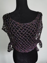 Load image into Gallery viewer, Purple Sequin Poncho, Crochet Mesh Cape, Vintage yarn
