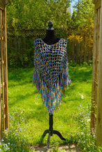 Load image into Gallery viewer, Crochet Poncho with Fringe in Metallic  Ribbon Yarn

