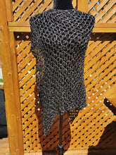 Load image into Gallery viewer, Black and Silver Metallic Crochet Poncho, Asymmetrical Poncho
