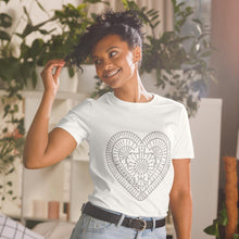 Load image into Gallery viewer, Short-Sleeve Unisex T-Shirt with Crochet Heart
