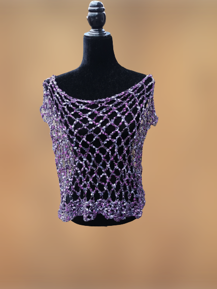 Crocheted CROP Tank Top, Purple Cover Up