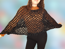 Load image into Gallery viewer, VELVET Crochet PONCHO, Blue or Black

