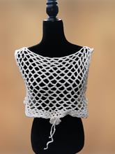 Load image into Gallery viewer, Flower Power Crop Top, Soft Ecru Cotton Cover Up by Claudia&#39;s Crochet Creations
