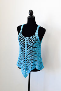 Blue Lacy Crochet Tank Top, Cover Up
