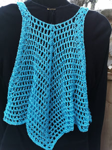 Crocheted CROP Tank Top, Blue Cover Up