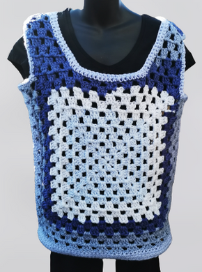 Granny Square Vest in Blue - Claudia's Crochet