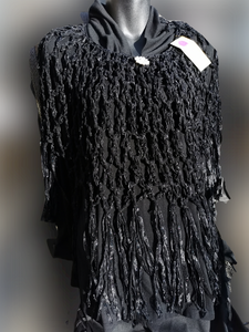 Black Ribbon Cape with metallic fringe