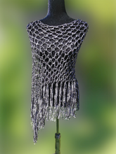 Load image into Gallery viewer, Black Poncho - Diagonal Poncho, Poncho with Fringe
