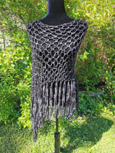 Load image into Gallery viewer, Black Poncho - Diagonal Poncho, Poncho with Fringe
