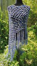 Load and play video in Gallery viewer, LONG Blue Poncho - Diagonal Poncho with fringe
