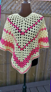 Yellow and Pink Granny Square PONCHO
