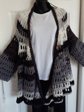 Load image into Gallery viewer, Plus Sized Cardigan, Black, White and Grey Ombre Long Cardigan
