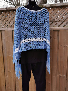 Azul V-Mesh Crochet Poncho