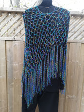 Load image into Gallery viewer, Purple, Teal &amp; Green Crochet Poncho - Diagonal Poncho with fringe
