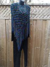 Load image into Gallery viewer, Purple, Teal &amp; Green Crochet Poncho - Diagonal Poncho with fringe
