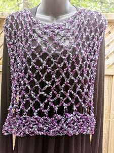 Crocheted CROP Tank Top, Purple Cover Up