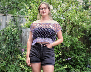 Crocheted CROP Tank Top, Purple & Lilac Cover Up