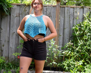 Crocheted CROP Tank Top, Blue Cover Up