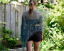 Load image into Gallery viewer, Large Ocean Beach Diagonal Crochet Poncho, Turquoise, Mint Green, Cafe Latte
