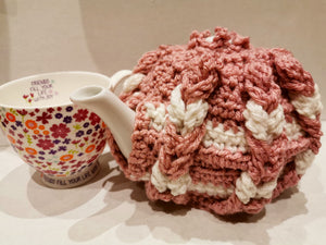 Vintage Tea Pot Cozy, Cover, Pink & White