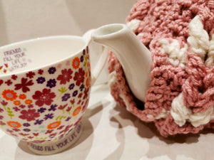 Vintage Tea Pot Cozy, Cover, Pink & White