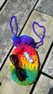 Rainbow Crochet Pouch , Healing Wand Holder, Crystal pouch, Herb pouch, Crystal Charging Pouch