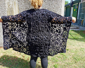 Black Ruana, Long Crochet Vest, 3XL-5XL Crochet Vest