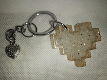 Load image into Gallery viewer, Couples Keychains - 2 - Gold Sparkle Pixel Heart Keychain
