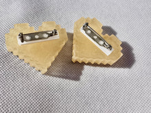 Load image into Gallery viewer, Couples Pins - 2 pc - Gold Shimmer Pixel Heart Brooches
