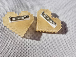 Couples Pins - 2 pc - Gold Shimmer Pixel Heart Brooches