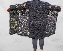 Load image into Gallery viewer, Black Ruana, Long Crochet Vest, 3XL-5XL Crochet Vest

