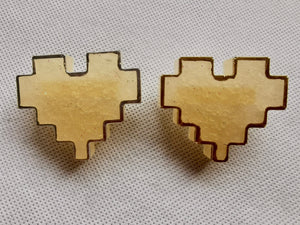 Couples Pins - 2 pc - Gold Pearl Pixel Heart Brooches