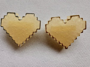 Couples Pins - 2 pc - Gold Shimmer Pixel Heart Brooches
