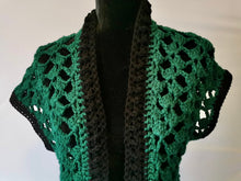 Load image into Gallery viewer, Open Lace Green and Black Crochet Vest
