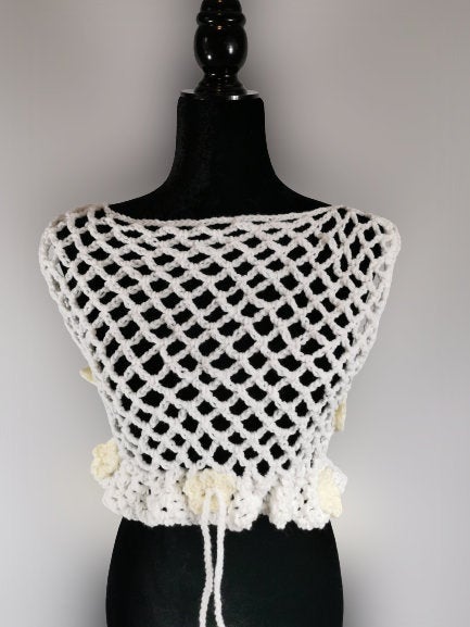 Flower Power Crop Top, White Cover Up by Claudia's Crochet Creations