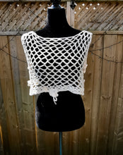 Load image into Gallery viewer, Flower Power Crop Top, Soft Ecru Cotton Cover Up by Claudia&#39;s Crochet Creations
