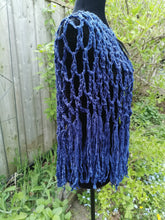 Load image into Gallery viewer, Blue Ribbon Cape, Crochet Shawl, Blue Ribbon Shawl with fringe
